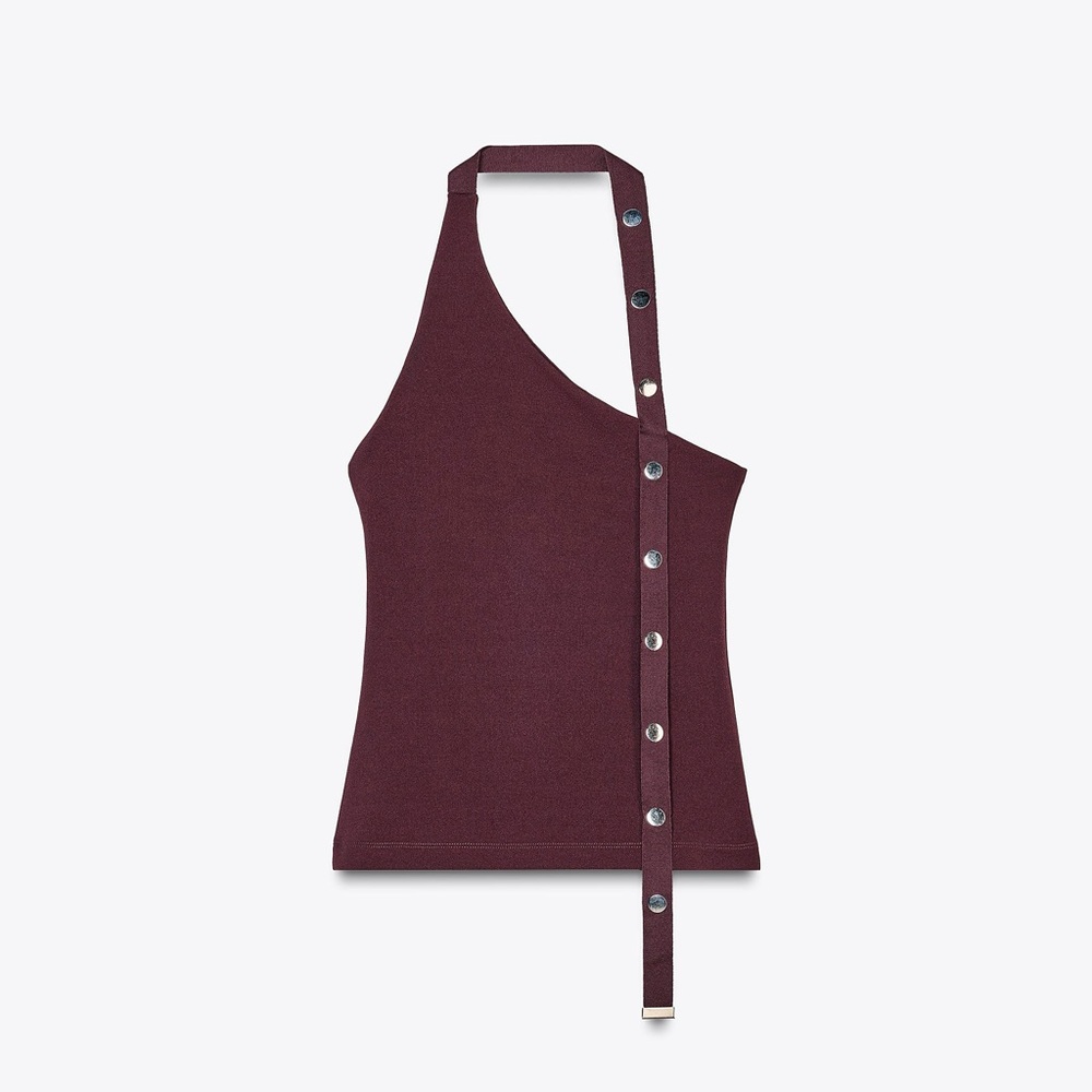 Zara Asymmetrical Burgundy Halter Top